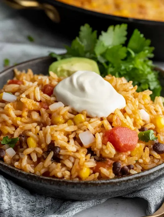 A bowl of rice with a dollop of sour cream on top.