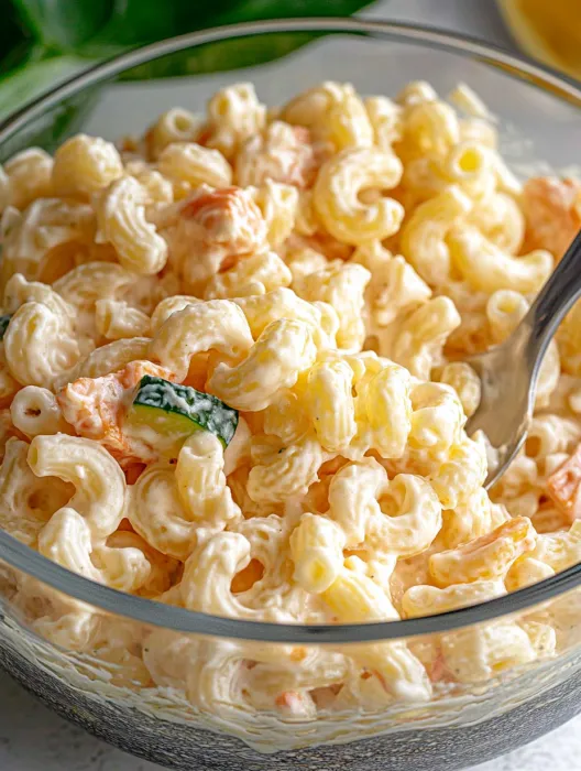 A bowl of macaroni and cheese with a green vegetable on top.