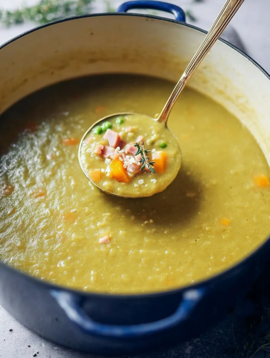A spoon in a bowl of soup.