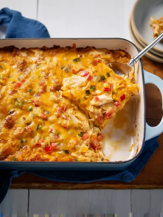 A pan of food with a spoon in it.