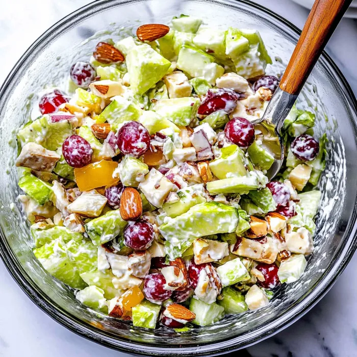 A bowl of salad with a wooden spoon.