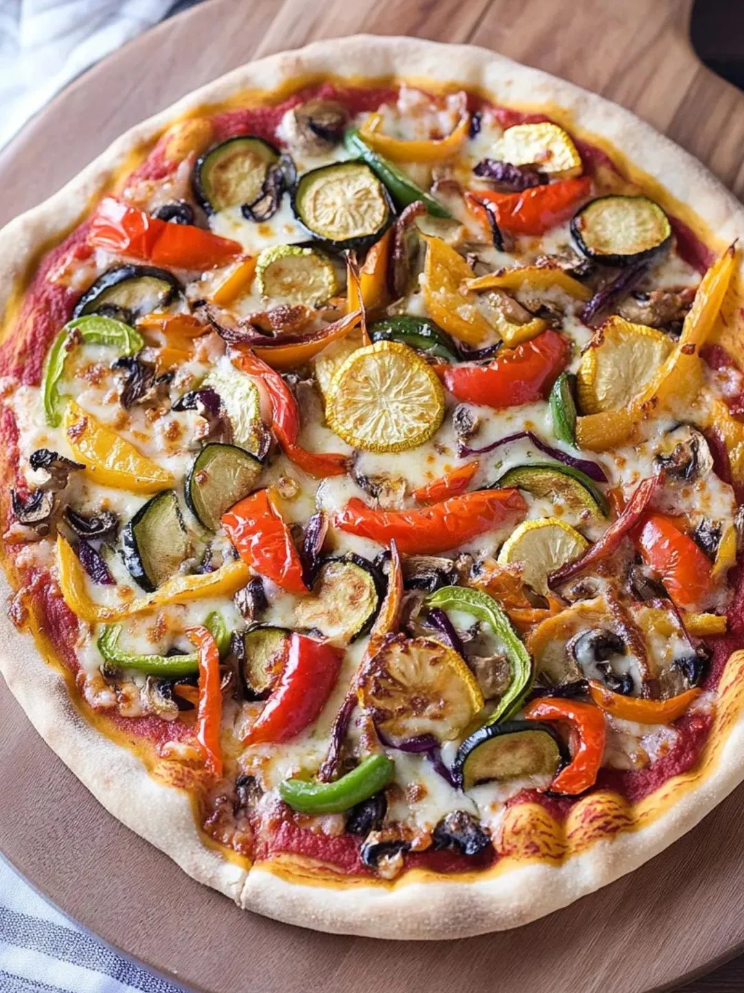 A pizza with various toppings.