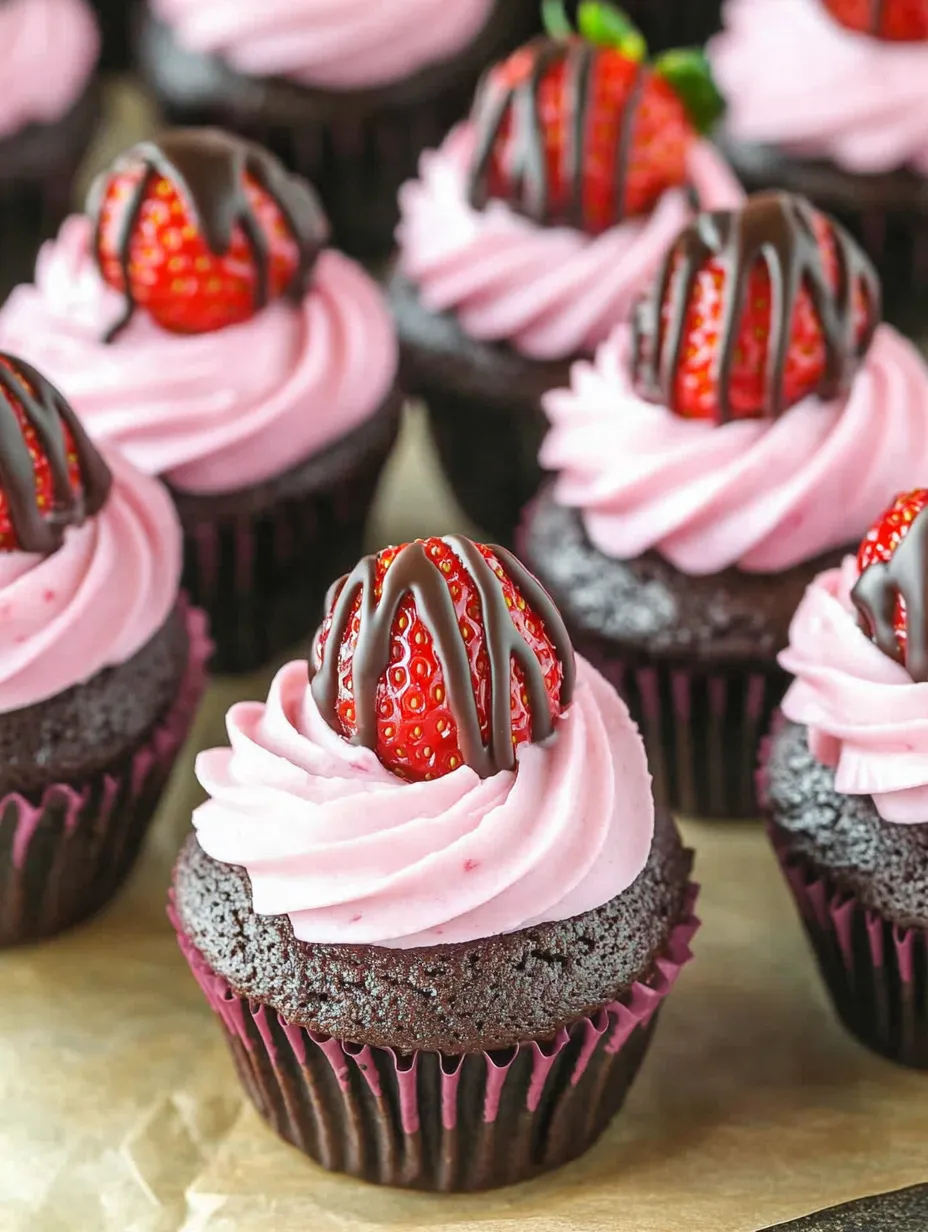 A cupcake with a strawberry on top.