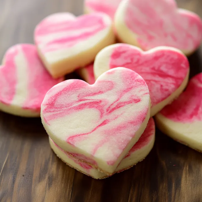 A pink and white heart shaped cookie.