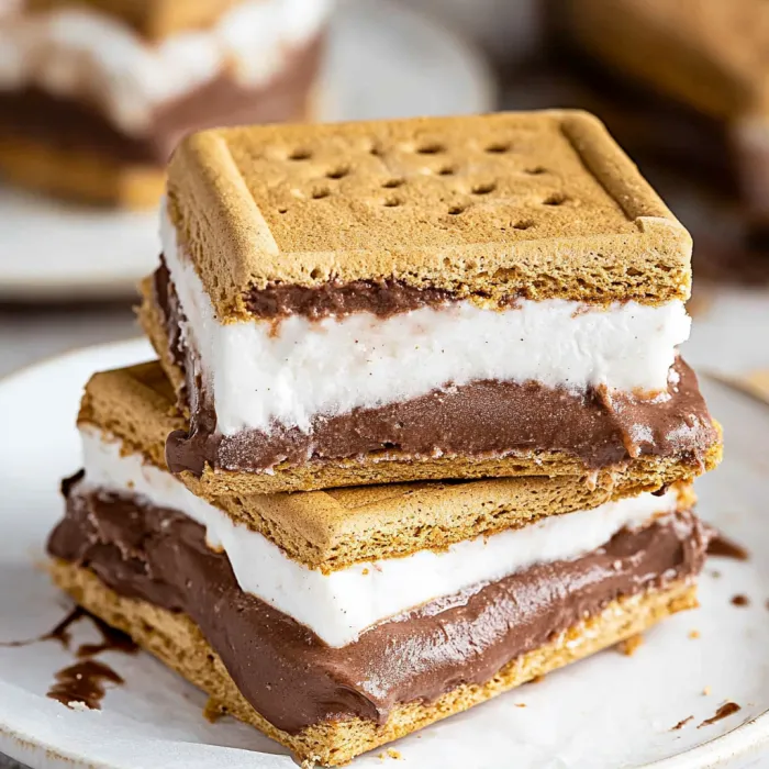 A stack of three chocolate and white marshmallows.
