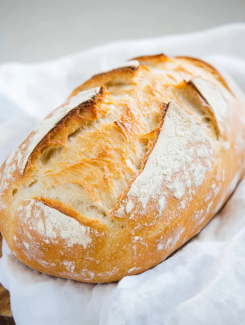 A loaf of bread on a white cloth.