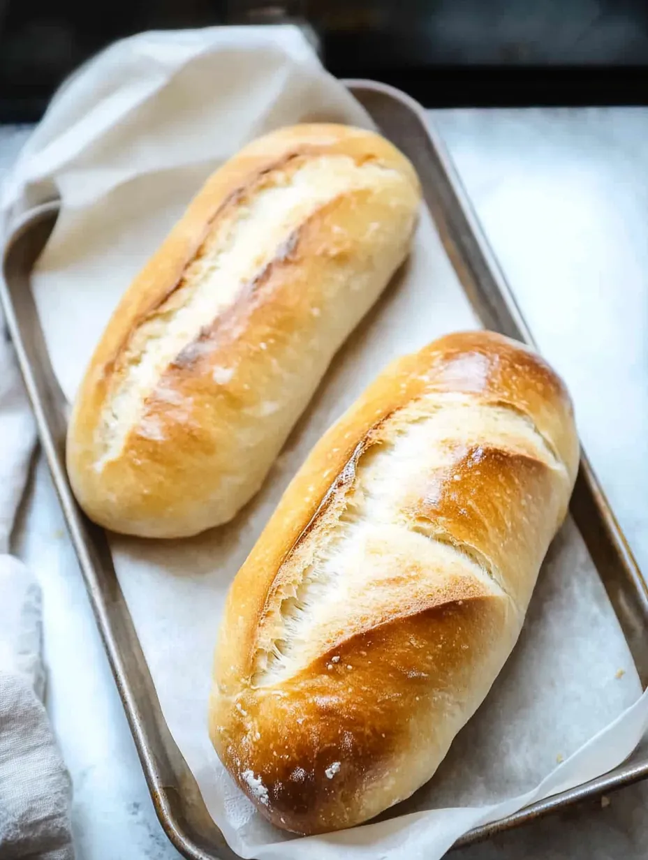 Two loaves of bread on a tray.