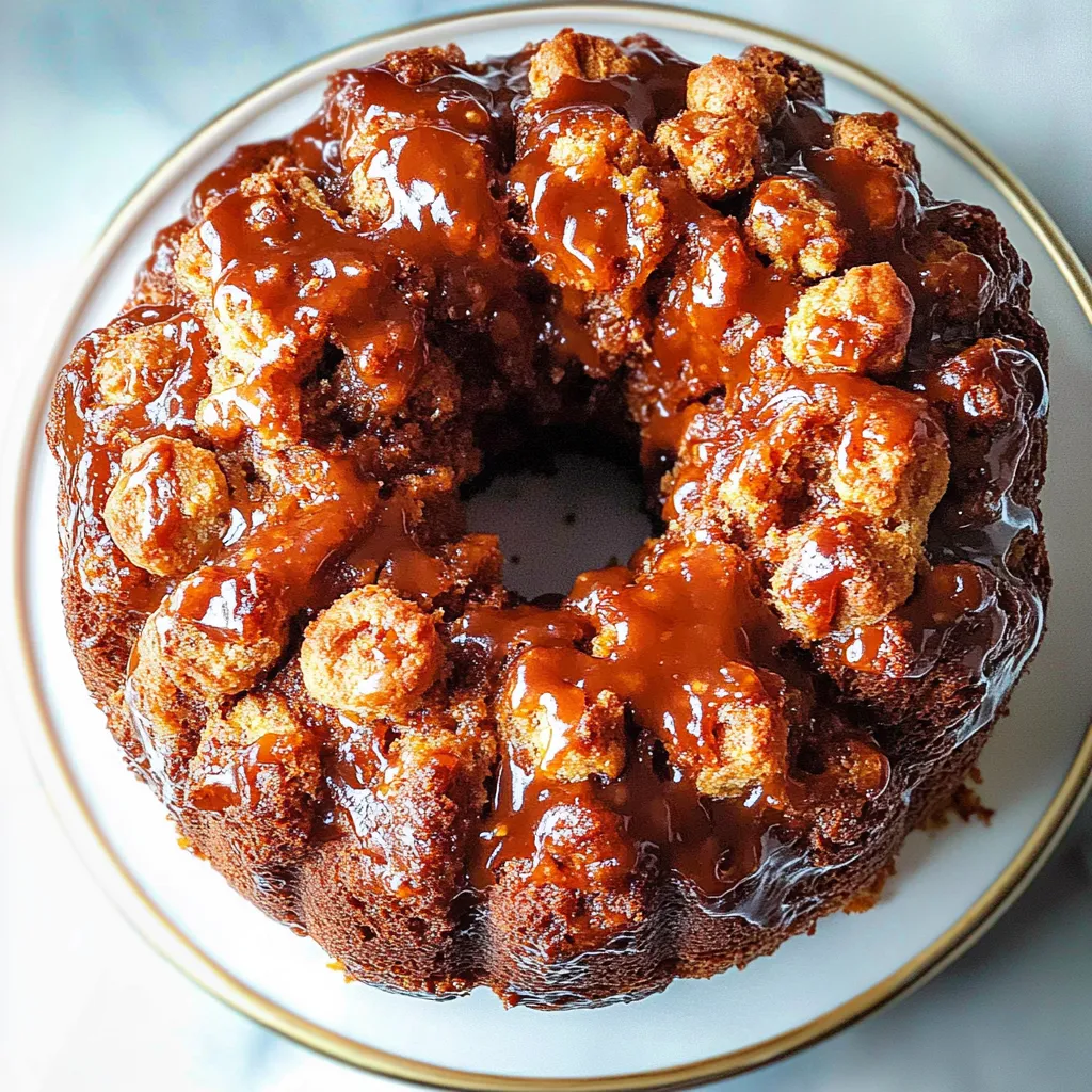 A cake with caramel sauce on top.