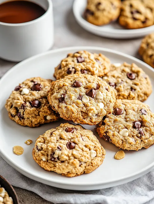 A plate of cookies with chocolate chips.