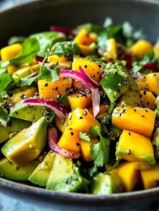 A bowl of fruit with avocado, onions, and peppers.