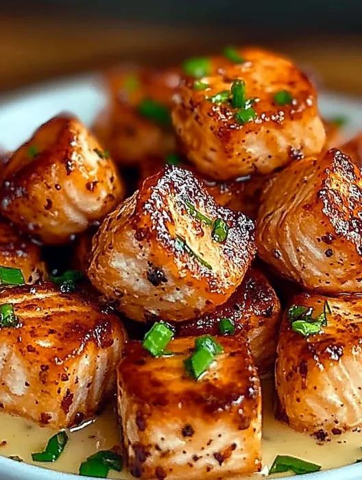 A plate of cooked fish with green onions.