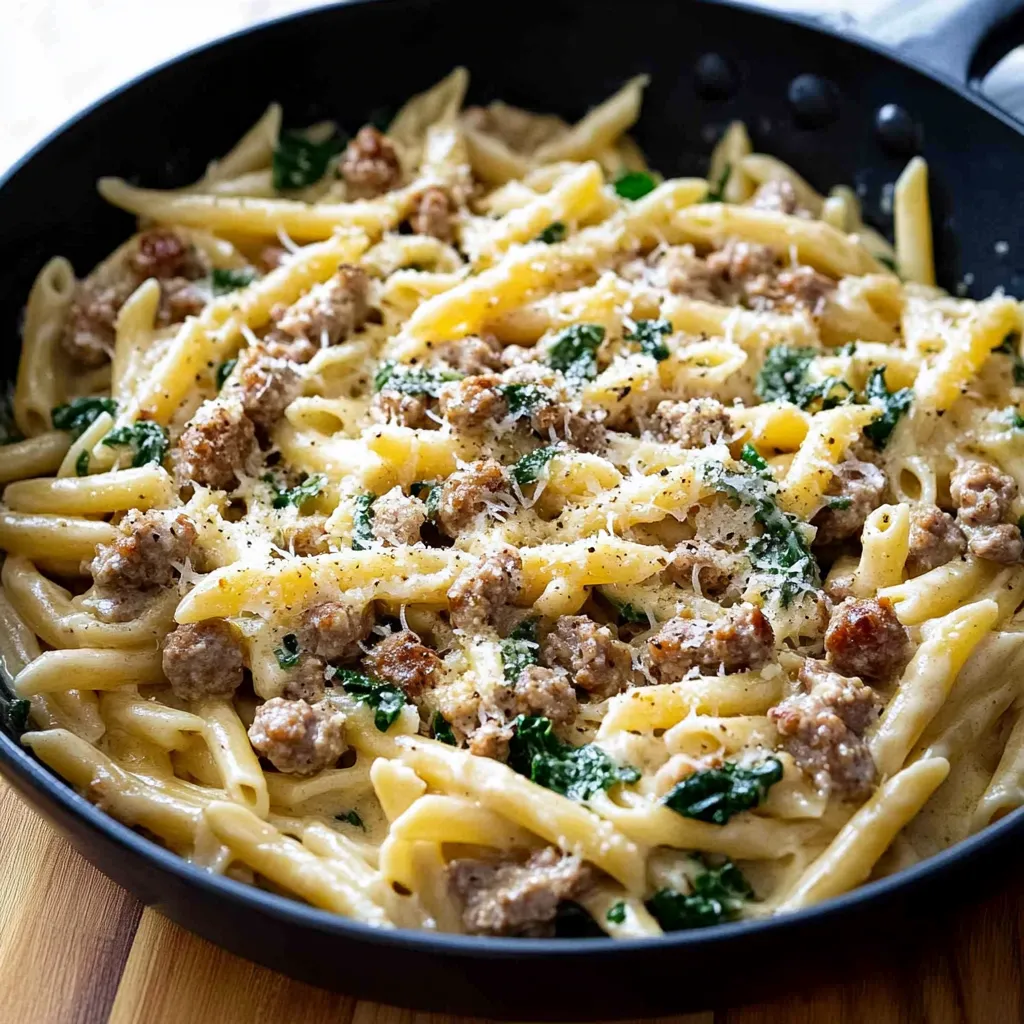 A bowl of pasta with meat and vegetables.