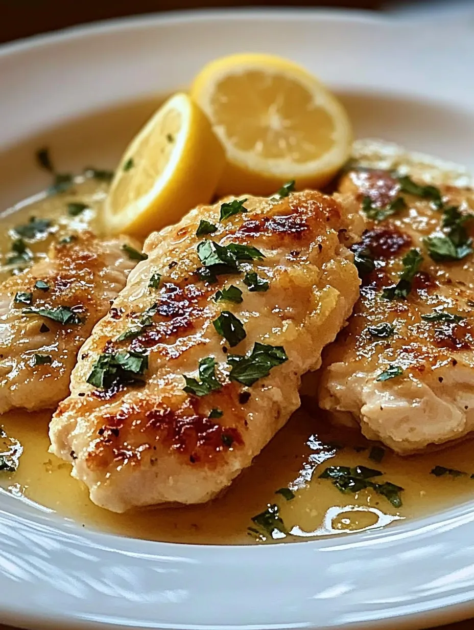A plate of chicken with lemon wedges on top.