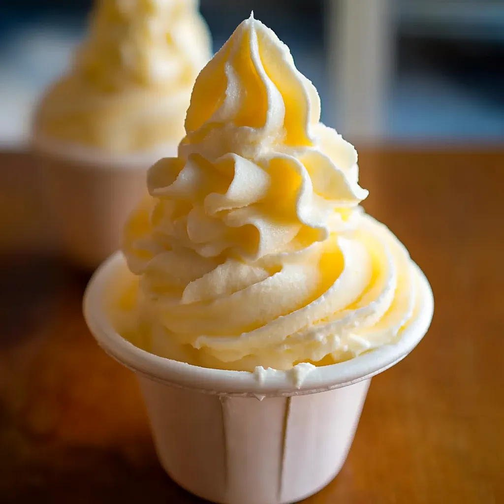 A cup of ice cream with a yellow swirl.