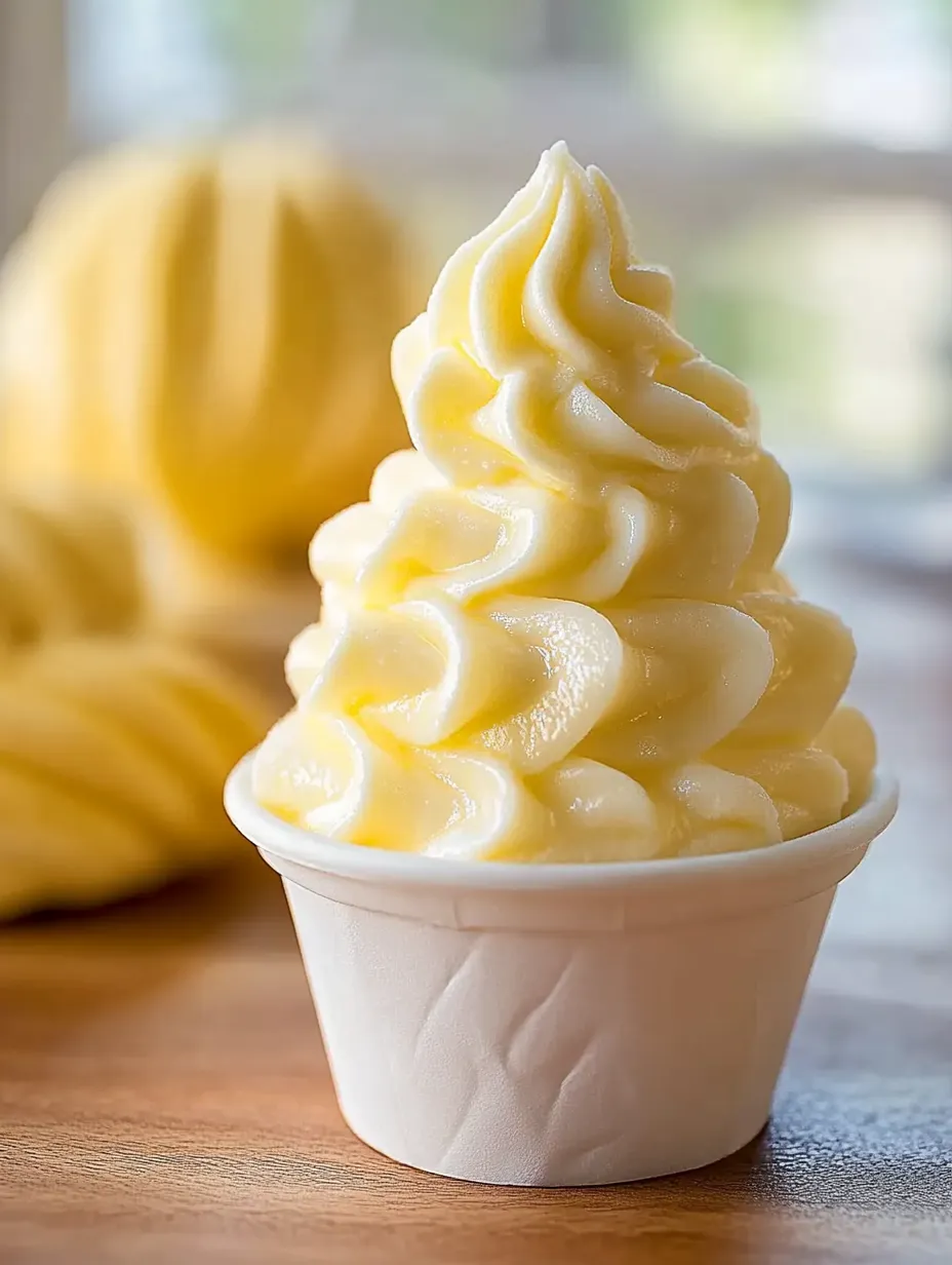 A cup of ice cream with a swirl on top.