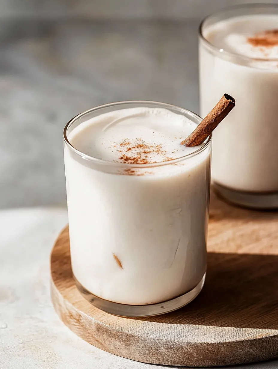 A glass of milk with a cinnamon stick in it.