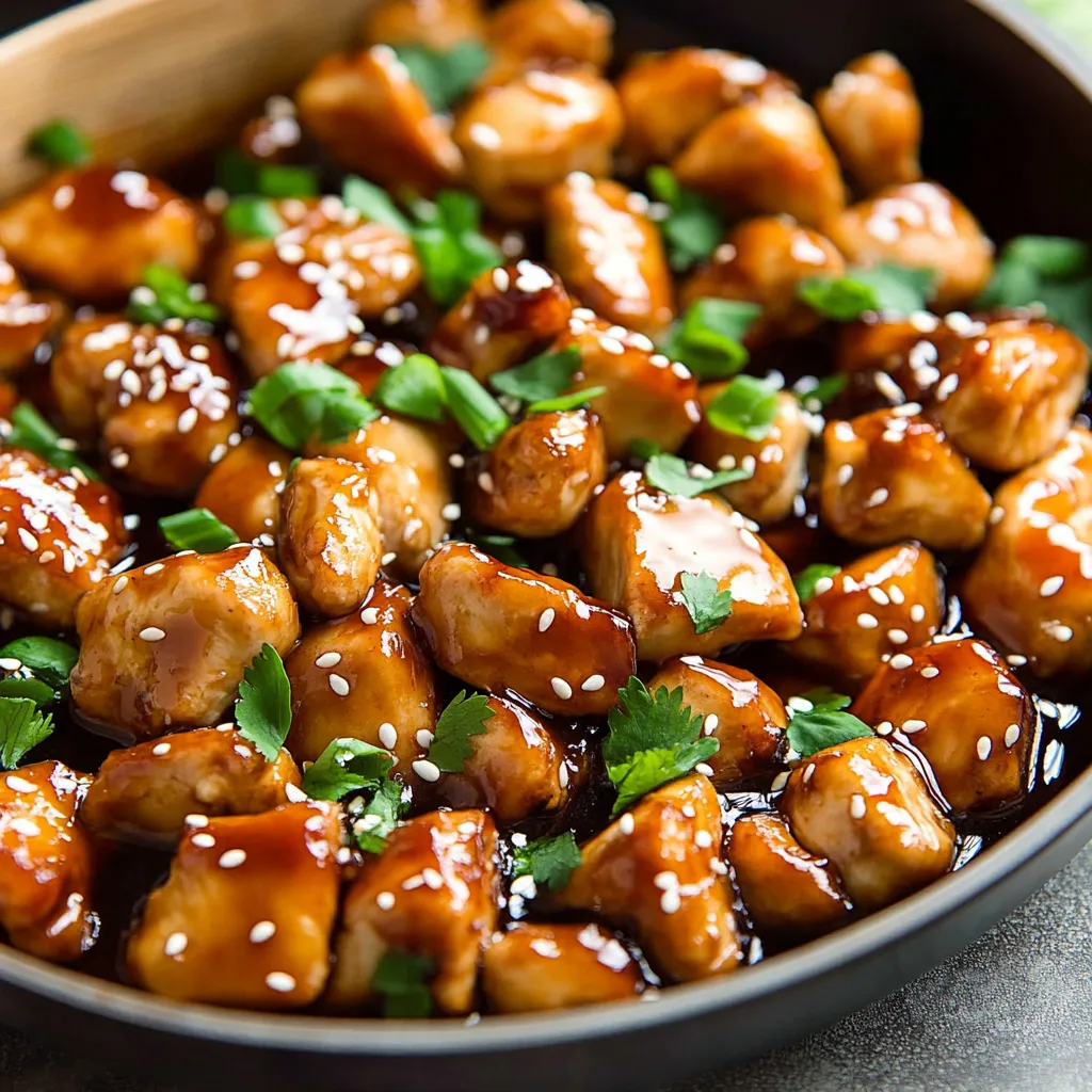 A bowl of chicken with sauce.