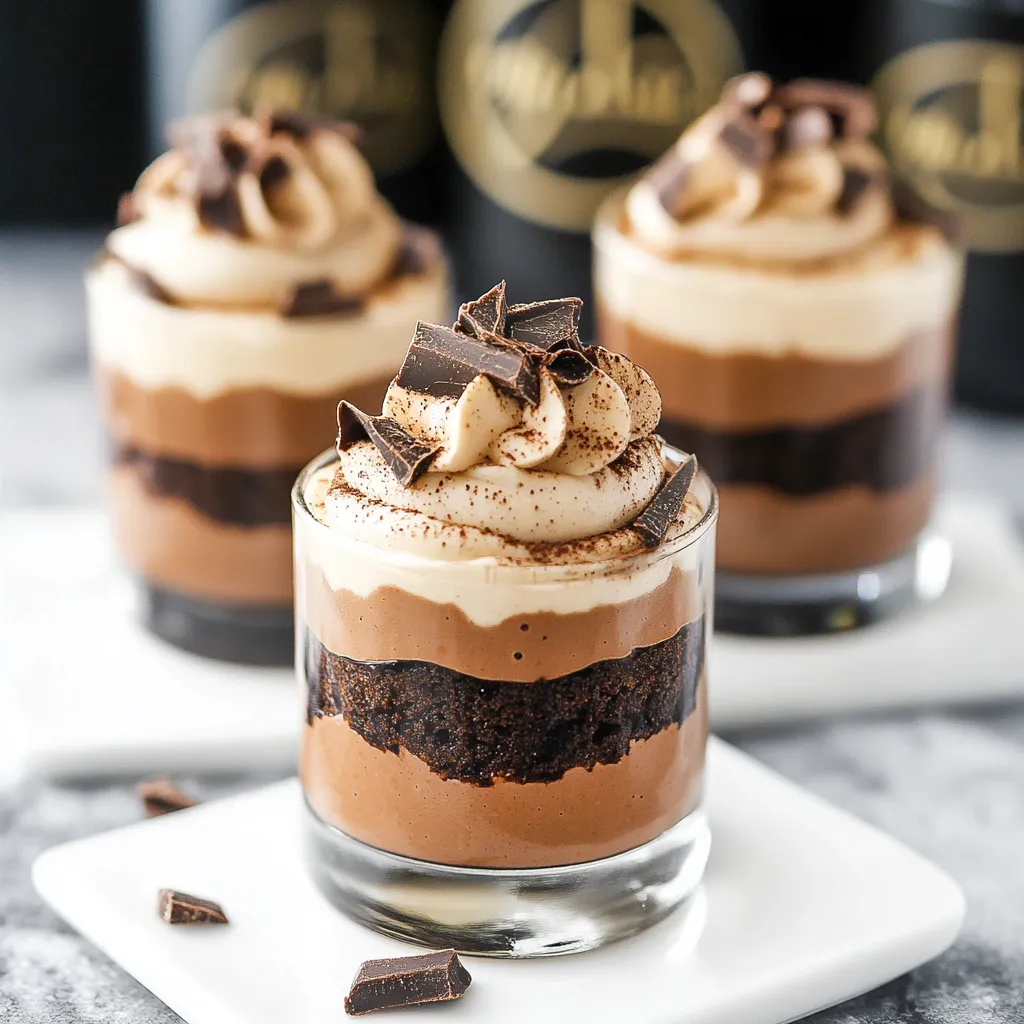 Three small chocolate desserts with whipped cream.