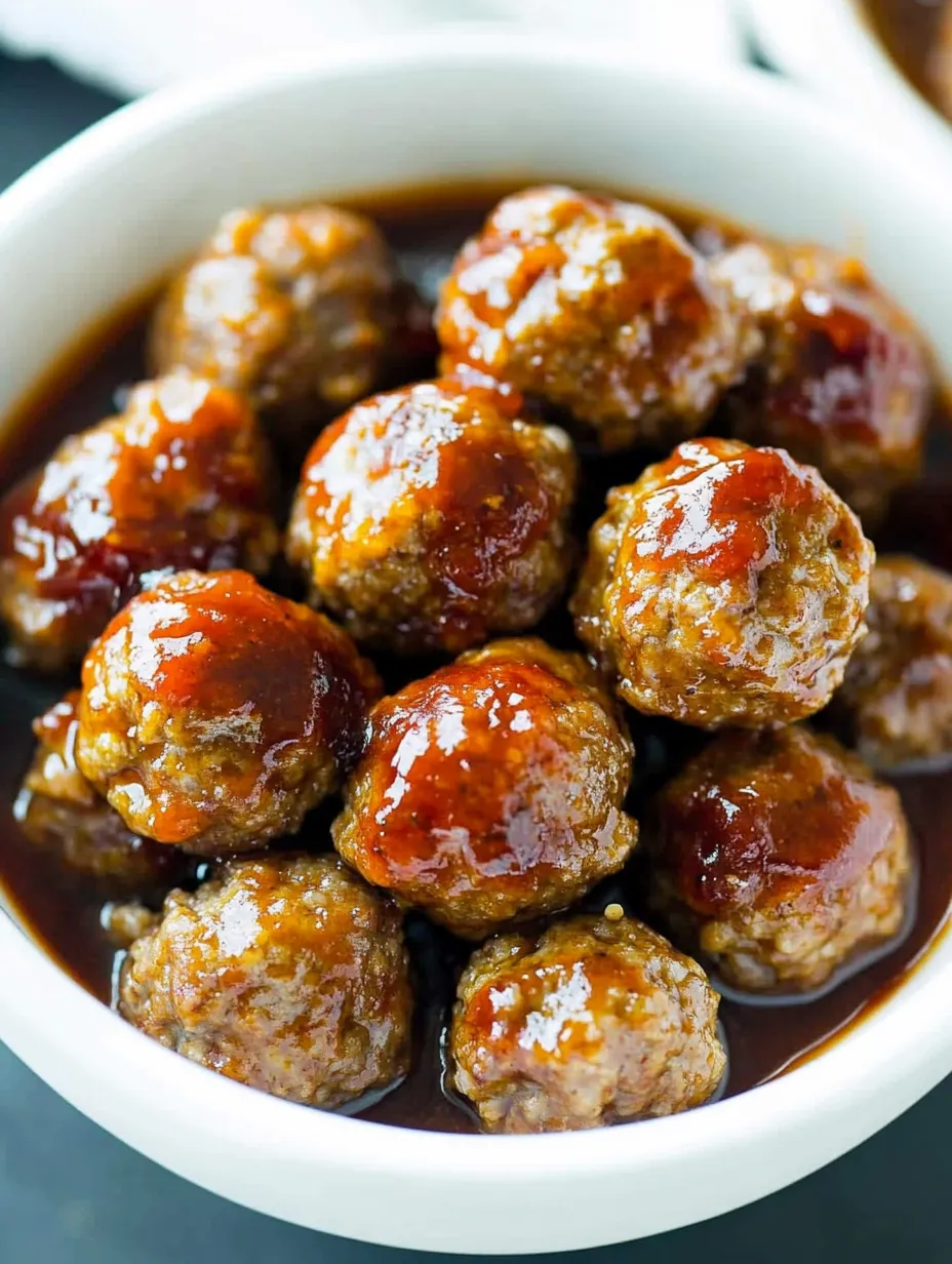 A bowl of meatballs in a brown sauce.