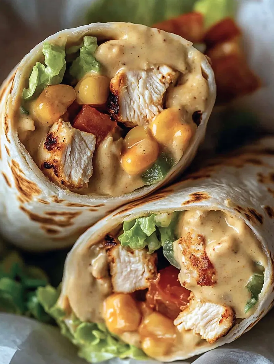 A chicken burrito with corn and tomato.
