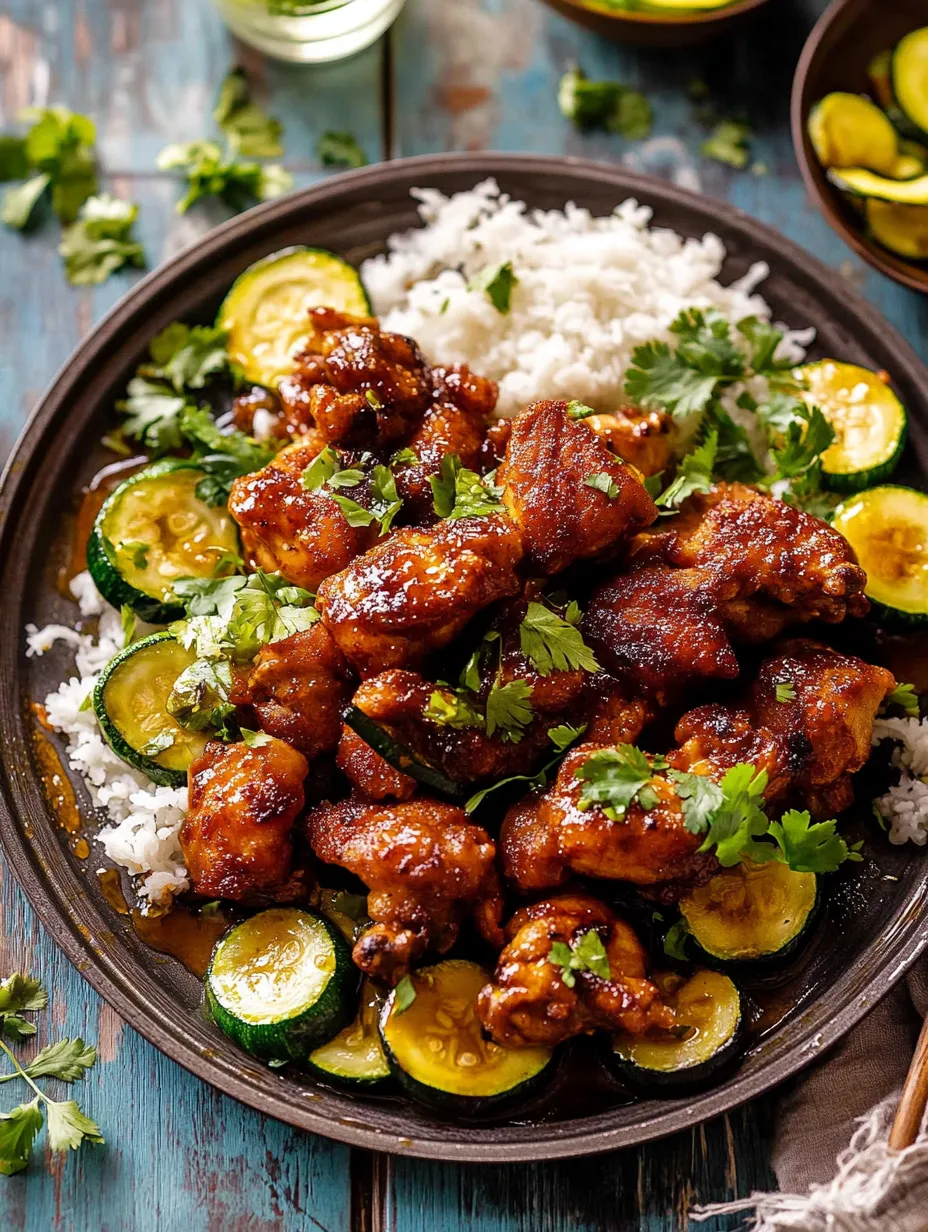 A plate of food with chicken, rice, and vegetables.
