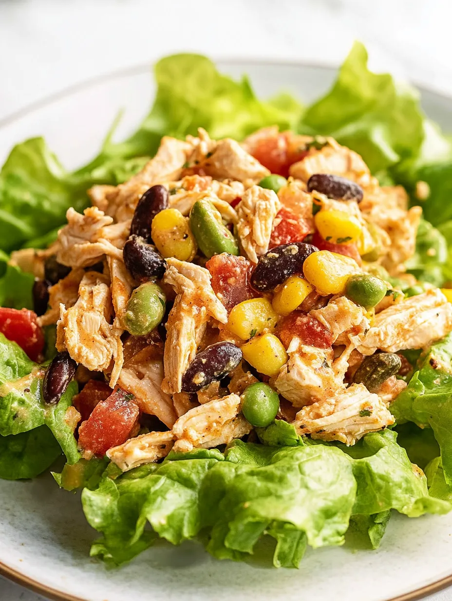 A plate of food with chicken, corn, and beans.