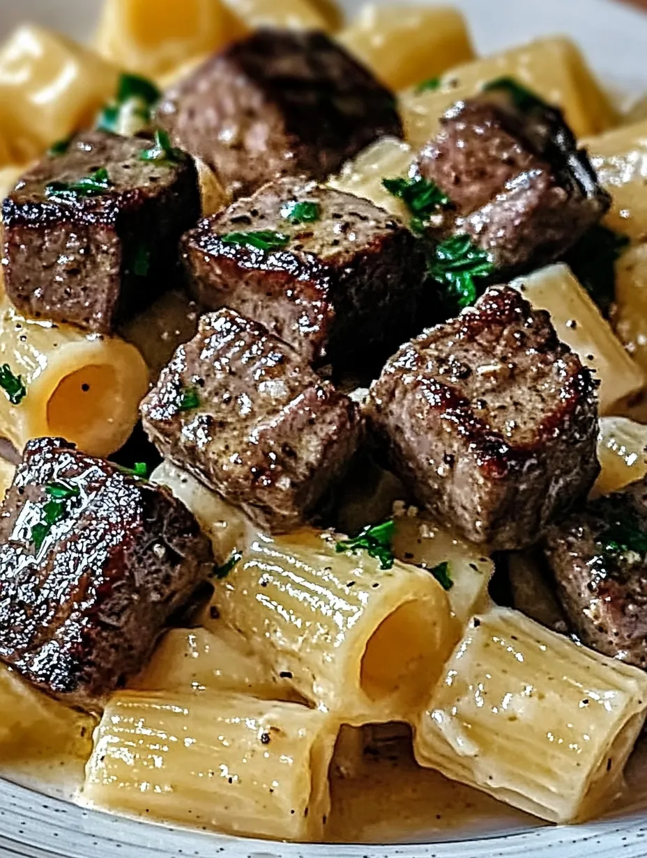 A plate of pasta with meat on top.