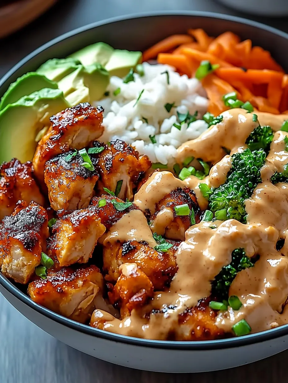 A bowl of food with chicken, rice, and broccoli.