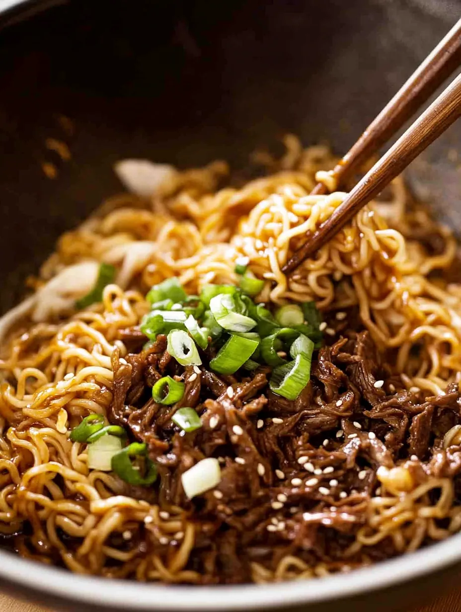 A bowl of noodles with meat and vegetables.