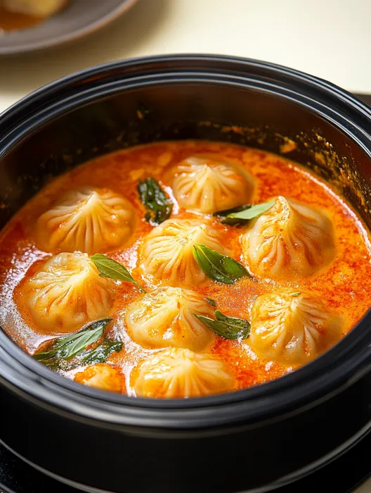 A bowl of soup with dumplings in it.