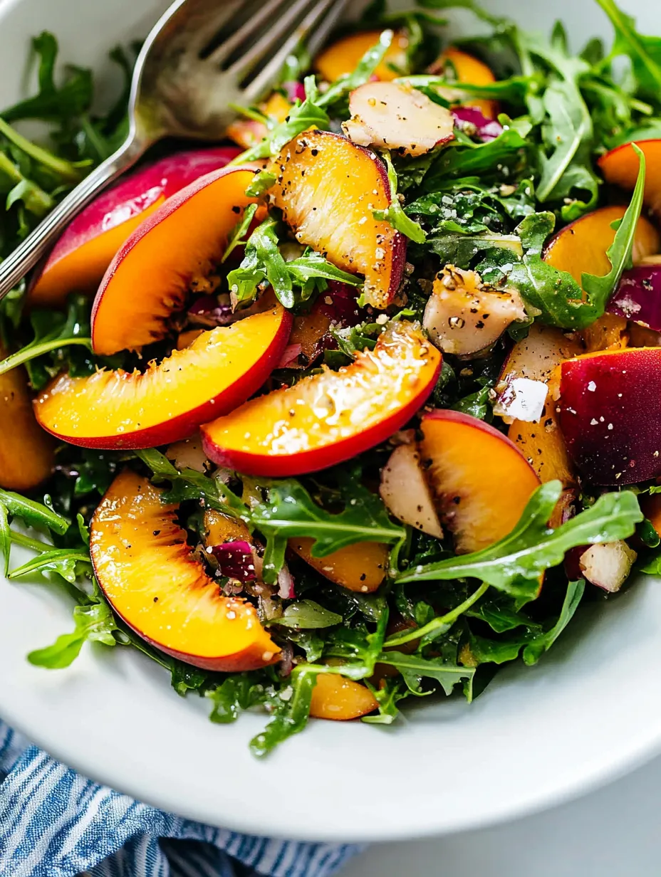 A plate of food with peaches and greens.