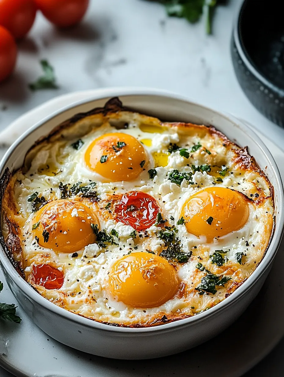 A bowl of eggs with tomatoes and cheese.