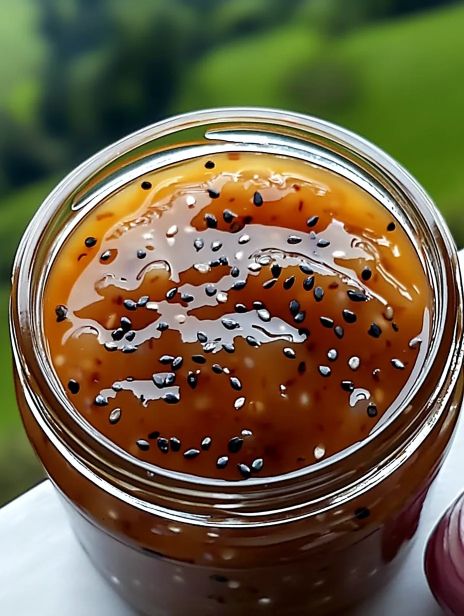 A jar of jam with black seeds in it.