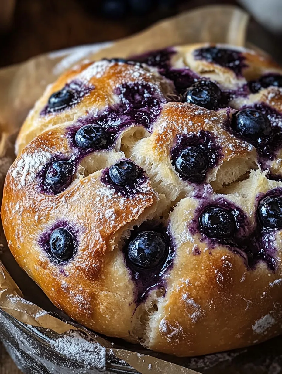 A blueberry bread with a blueberry on top.