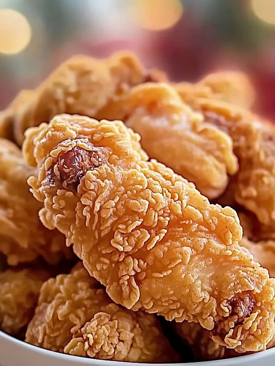 A close up of fried chicken.