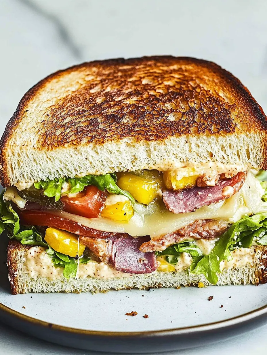 A sandwich with lettuce, tomato, and cheese.