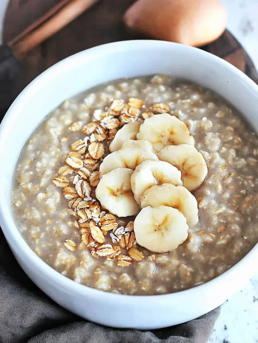 A bowl of oatmeal with bananas on top.