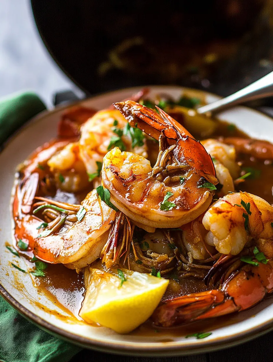 A plate of shrimp with a lemon wedge.