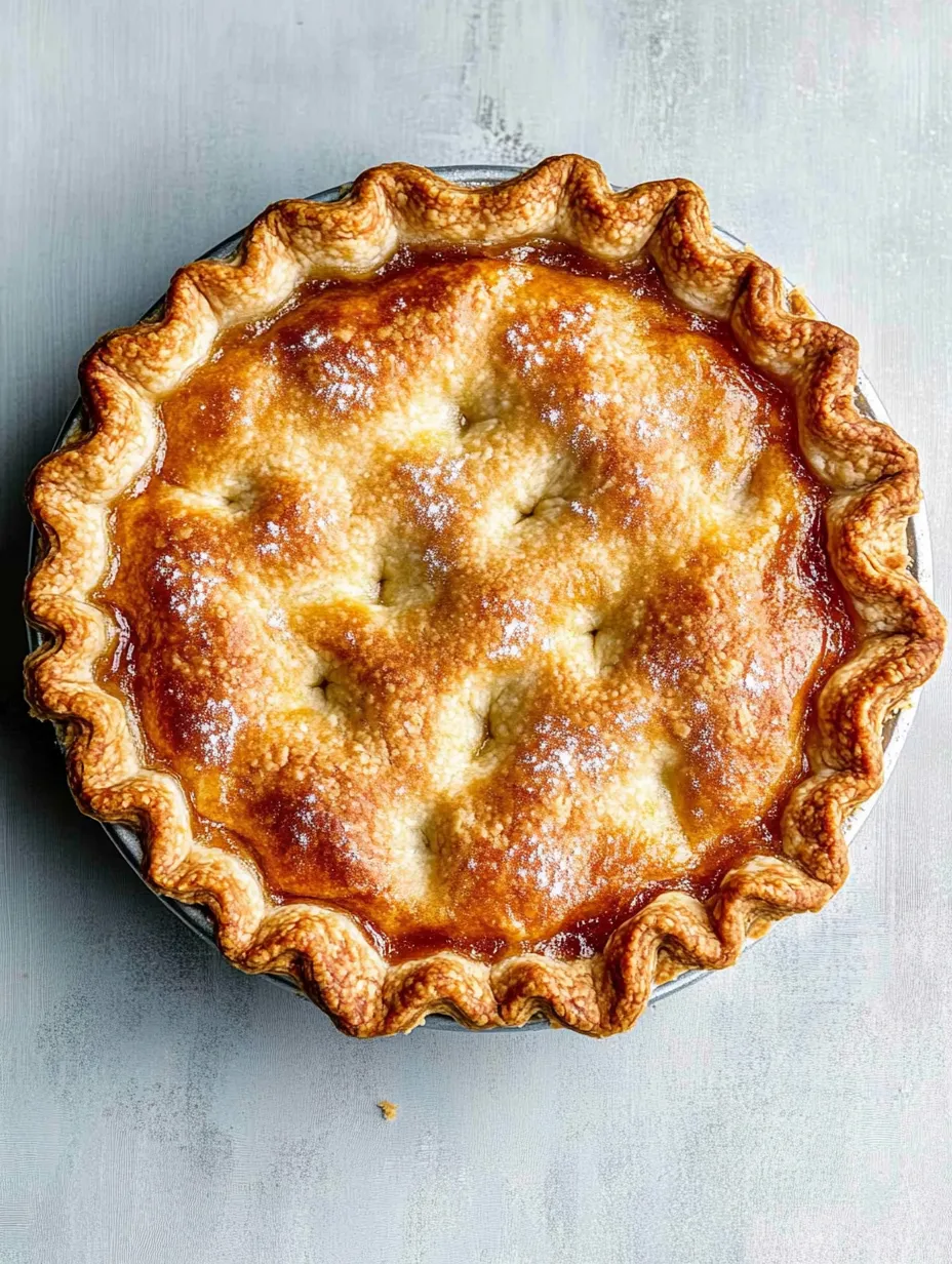 A pie with a golden crust and a filling of fruit.