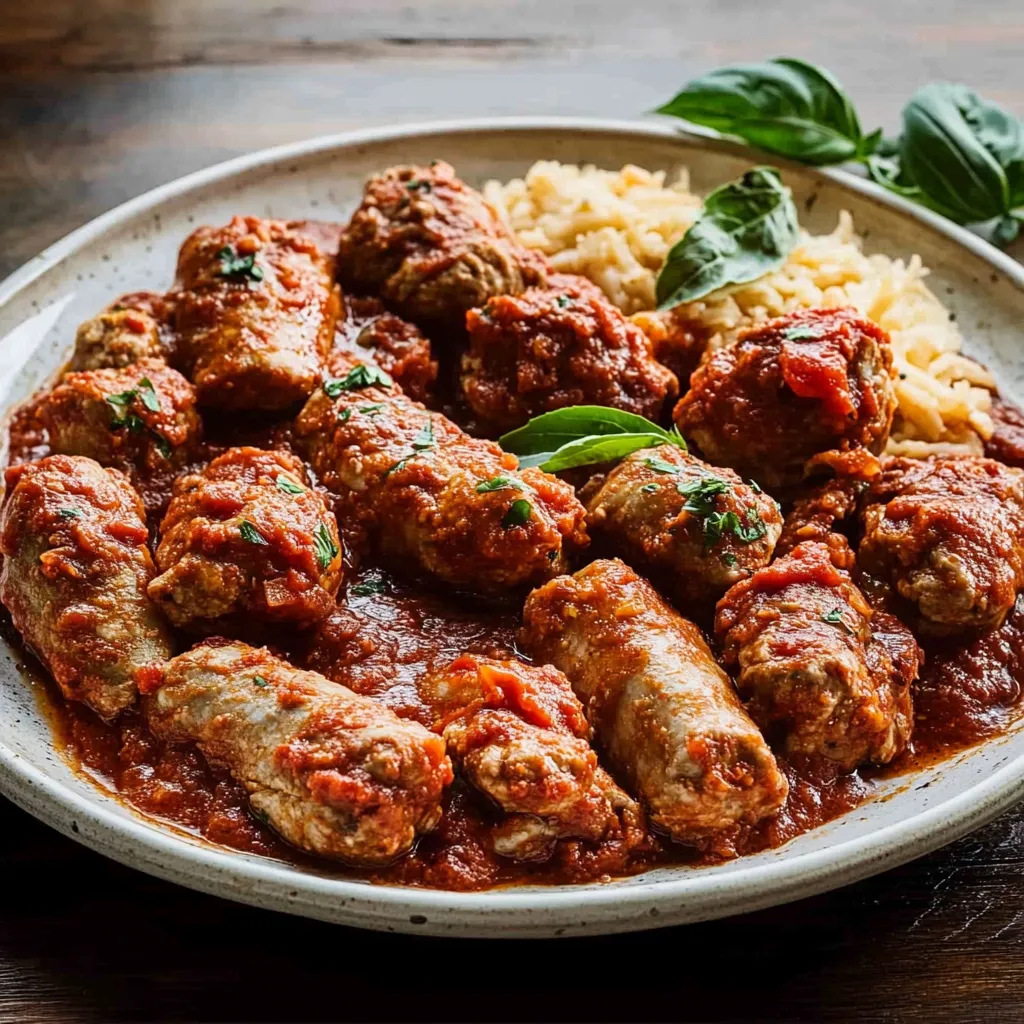 A plate of meatballs with sauce.