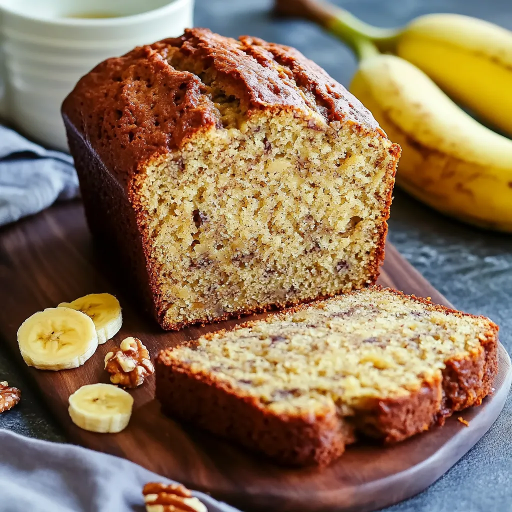 A loaf of banana bread with a slice missing.
