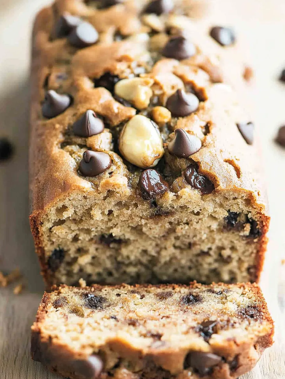 A slice of bread with chocolate chips and nuts.
