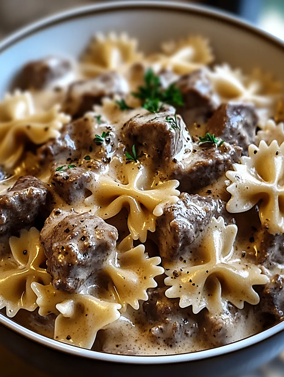 A bowl of pasta with meatballs and herbs.