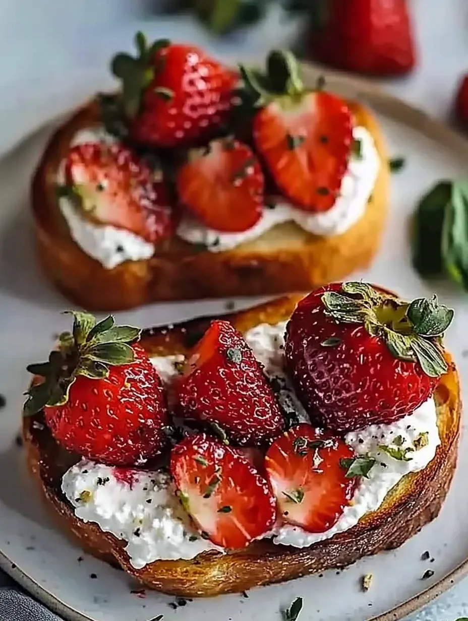 A slice of bread with strawberries and whipped cream.