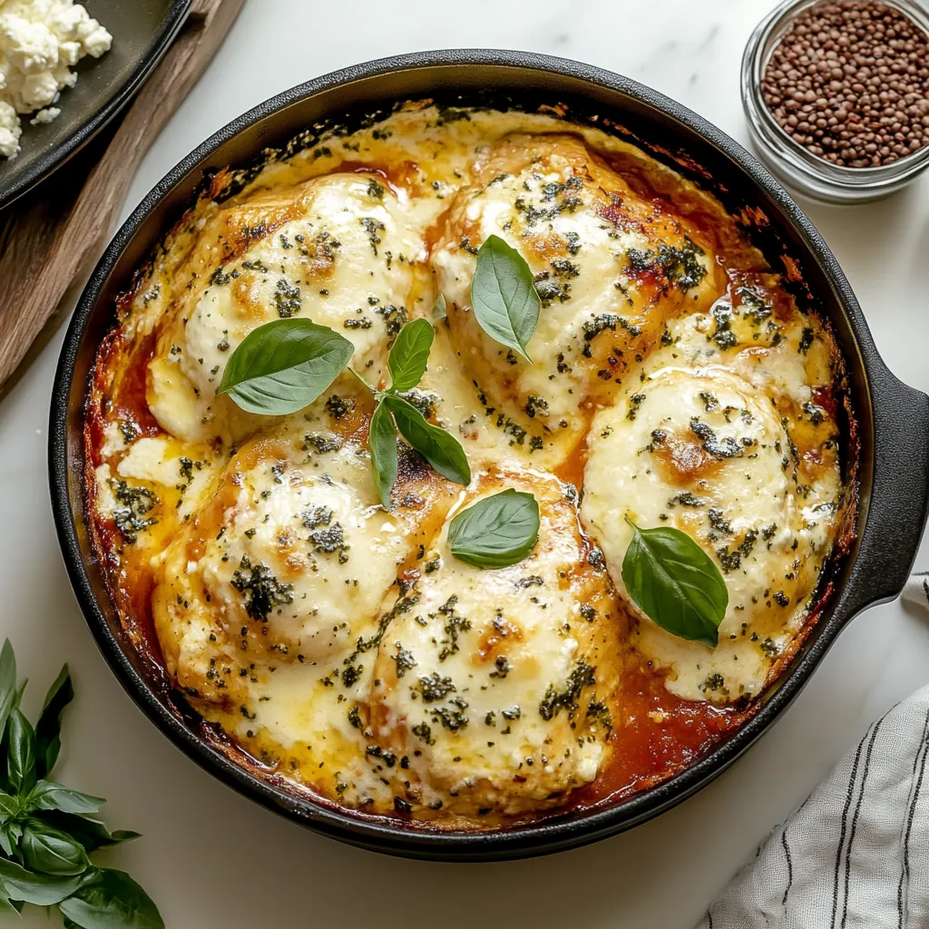 A pan of food with a green leaf on top.