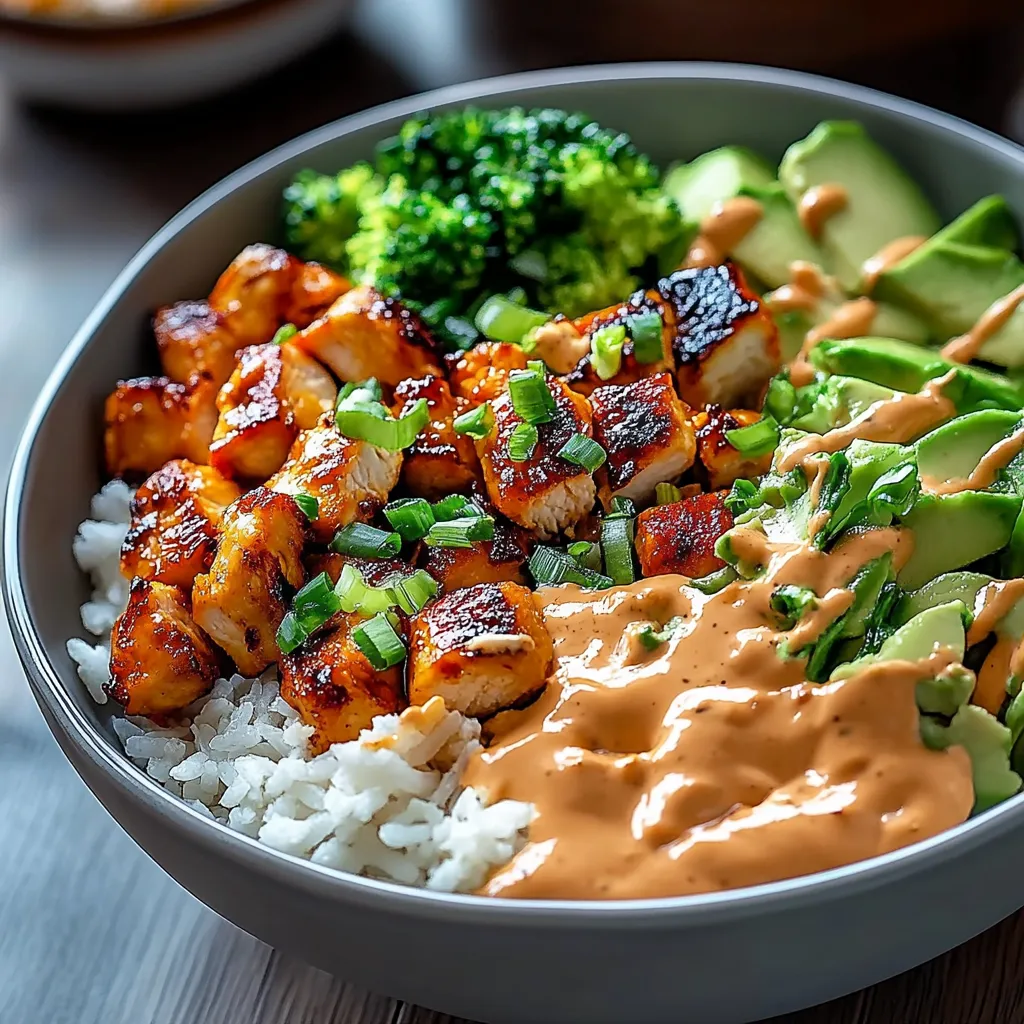 A bowl of food with rice, broccoli, and chicken.