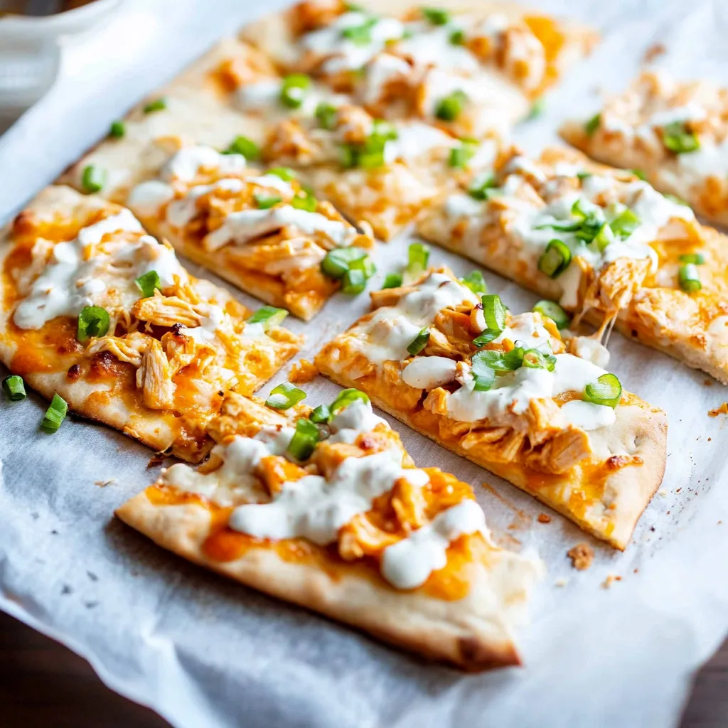 A pizza with chicken and cheese on a white plate.