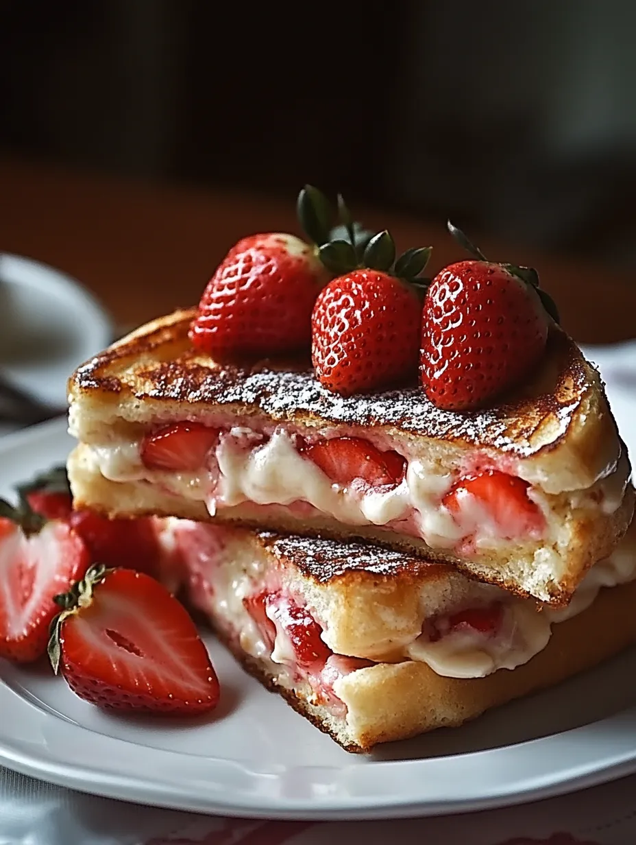 A stack of strawberry shortcake with strawberries on top.
