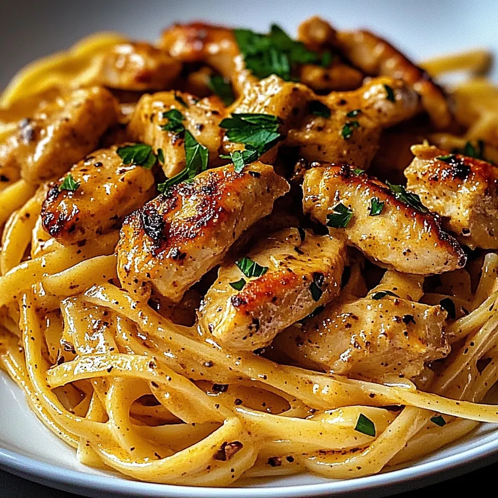 A plate of chicken and pasta.
