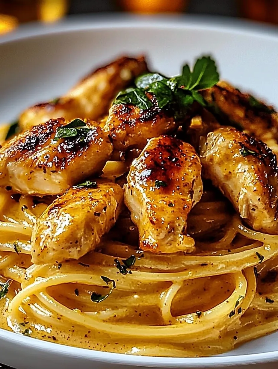 A plate of chicken and pasta.